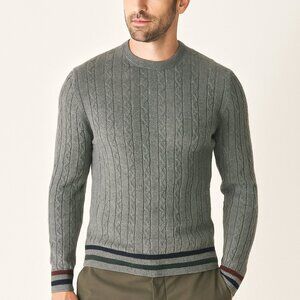 Canali Wool Cable Knit Sweater Gray Striped Pullover Italy Size L 42 US 52 EU